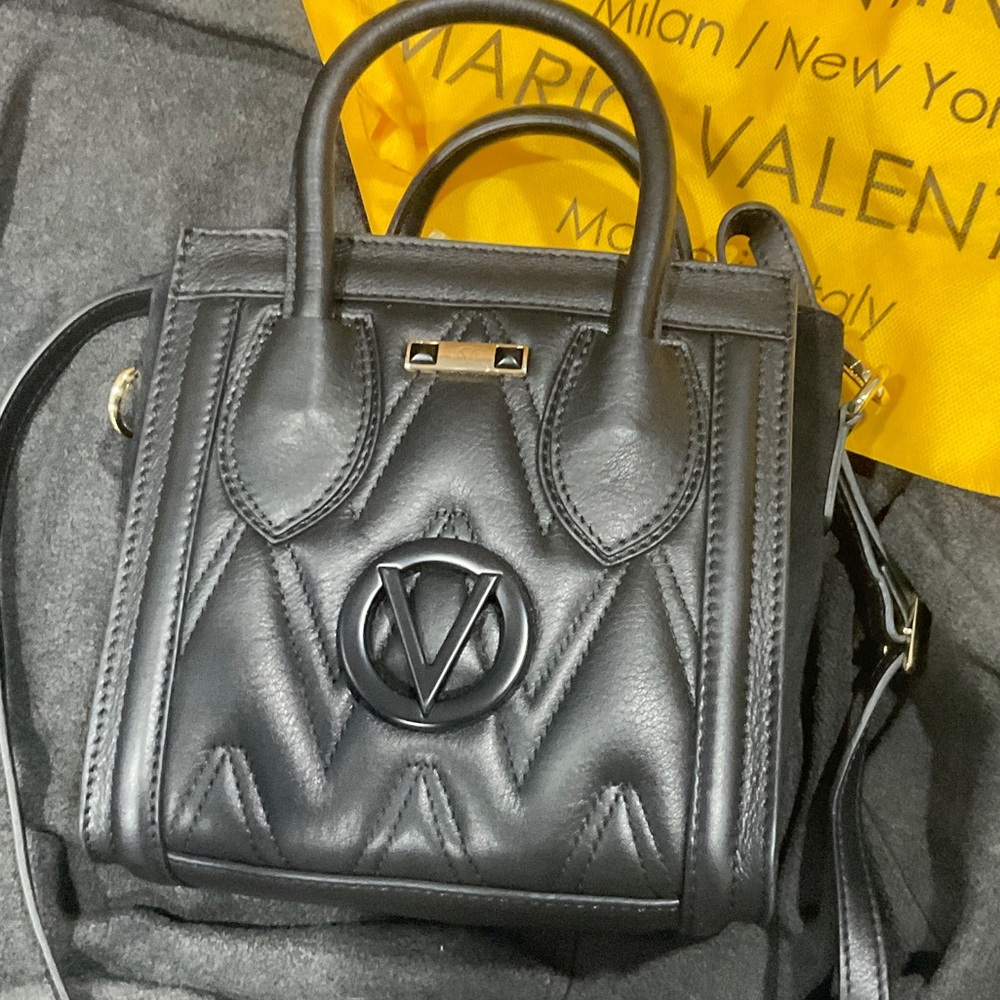 Valentino Black V-Logo Quilted Leather Top-Handle Bag